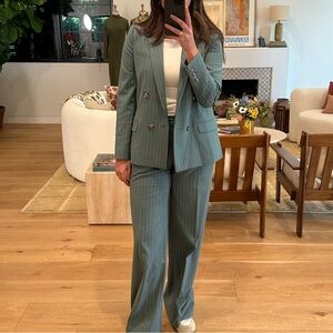 Sezane Teal Pinstripe Pantsuit